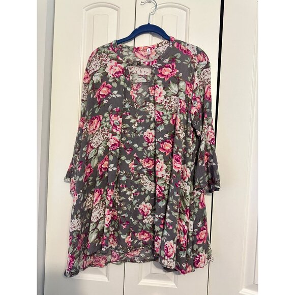 Pink Blush gray and pink floral maternity tunic blouse L - Picture 7 of 7